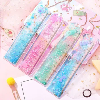 

1Pcs/Lot Oil Flow Sand Bookmark Rulers Kawai Girl Drawing Template Lace Sewing Ruler Stationery Office School