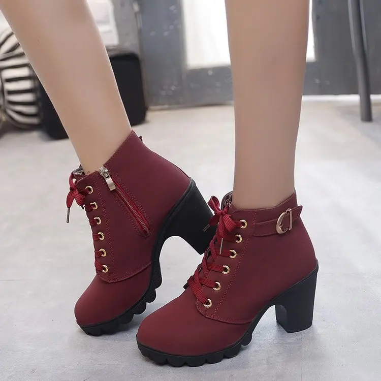 Zapatos de tacón alto impermeables para mujer, botines cálidos informales de talla grande 35-43 para invierno, Botas de charol ghn78, 2020