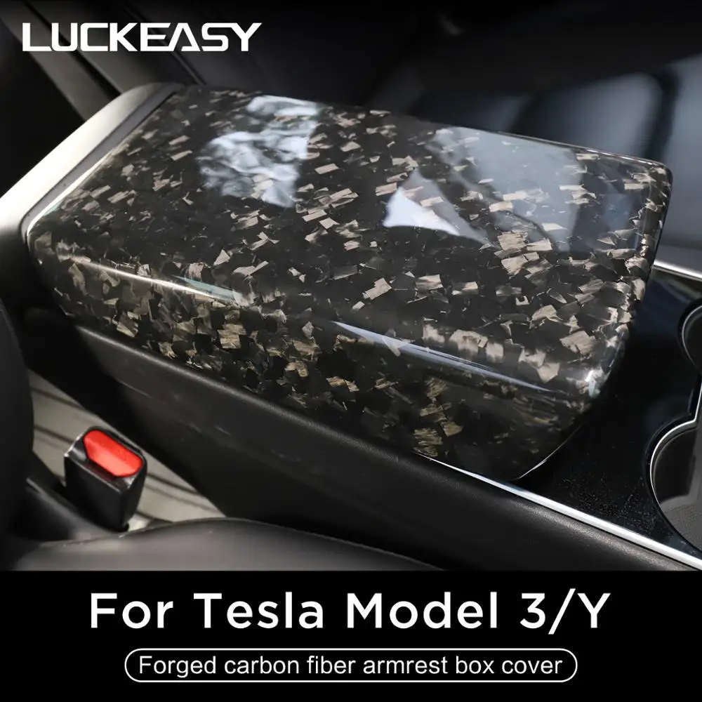 

For Tesla Model 3 Model Y Interior Modification Central Control Armrest Box Cover model3 2017-2023 Forged Marble Carbon Fiber