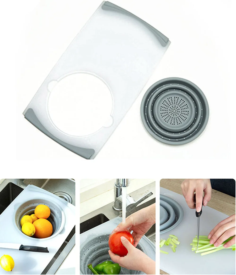 Multifunction Kitchen Chopping Blocks Sinks Drain Basket Folding Cutting Board Fruits Tool Kitchen Storage Basket Chopping Board