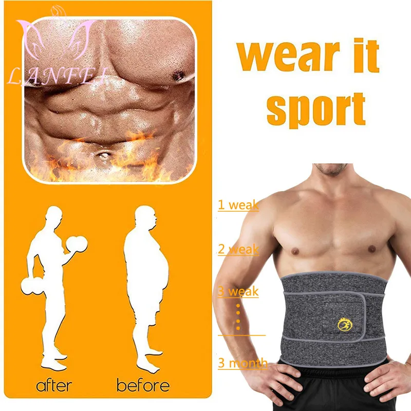 LANFEI Hot Noeprene Slimming Sweat Belt Men Belly Waist Trainer Weight Loss Corset Sauna Body Shaper Sport Workout Strap Fajas