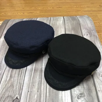 

Woolen hats for men and women in autumn and winter to keep warm big head circumference flat top military hat British retro capta