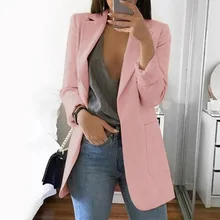 15 цветов Тонкий Блейзер карьера размера плюс куртка Верхняя одежда Топ длинное пальто повседневная женская