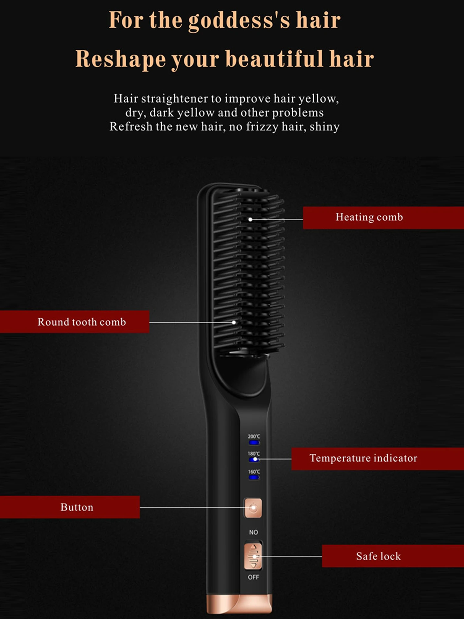 Description Picture 5 of itemCordless Beard Straightener Hair Comb Brush USB Rechargeable Wireless Anti Static Quick Heated Hair Straightening Styling Tools