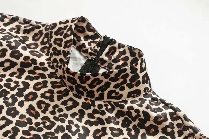 women sexy wild leopard print mini dress ladies stand collar animal pattern casual vestidos back zipper straight dresses DS3043