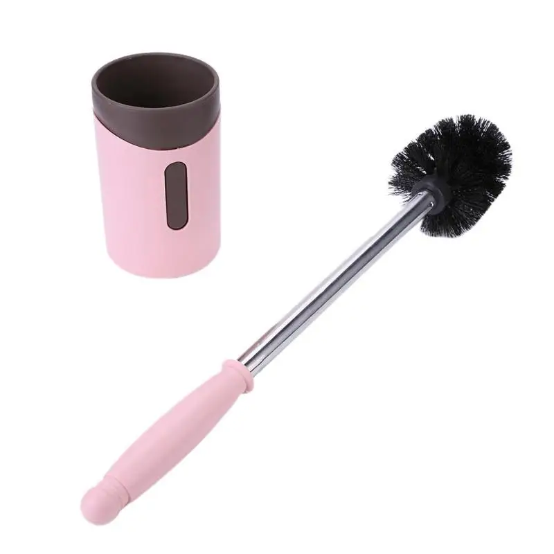 Toilet Brushes Wall-Mounted Long Handle Toilet Cleaner Brush with Base Bathroom WC Tools - Цвет: Розовый