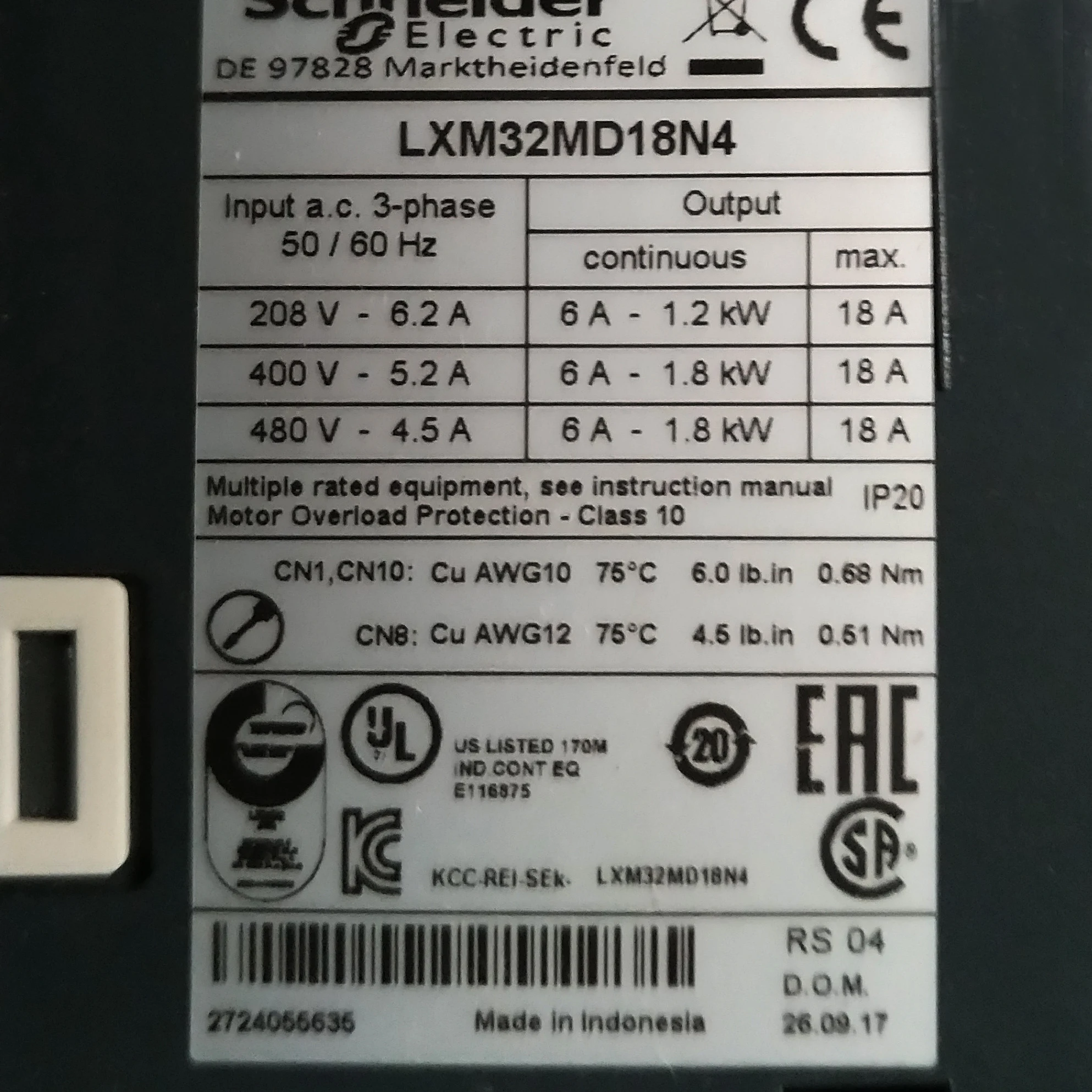Сервопривод Lexium 32 AC LXM32MD18N4