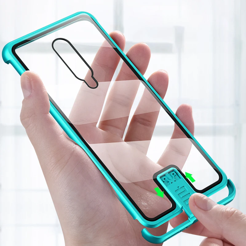 Роскошный металлический чехол из закаленного стекла для Oneplus 7 Pro HD прозрачный