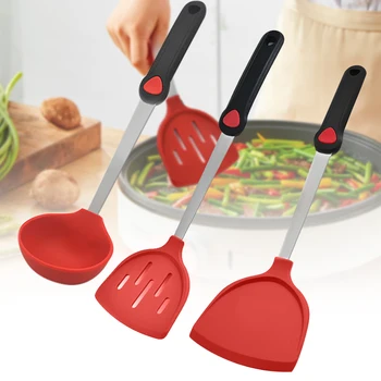 

3Pcs Stainless Steel Silicone Kitchenware Non-stick Spatula And Spoon Set Can Withstand 240 Degrees High Temperature Kitchen