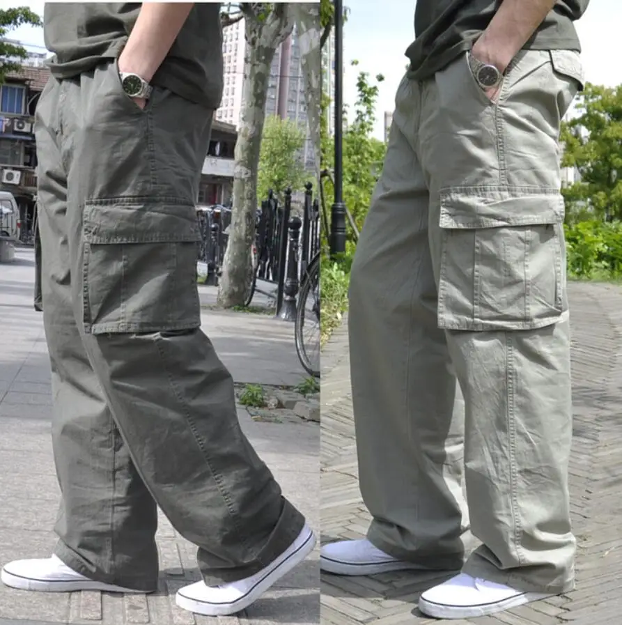 Large Size summer Men Cargo Pants Cotton Pocket Big size 8XL 9XL 3XL Summer Autumn Loose army green Casual Safari Style Pants 3