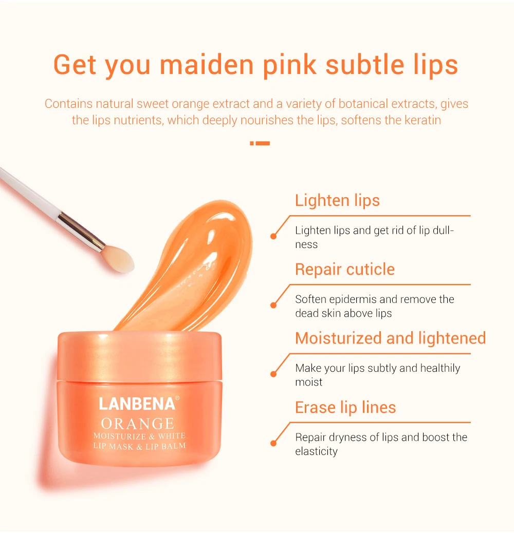 LANBENA крем-бальзам для губ с экстрактом Апельсина и витамина С, маска для сна против морщин, увлажняющий, питательный, отшелушивающий крем