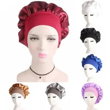 

New Fashion Adjustable Women Satin Bonnet Cap Night Sleep Hair Head Cover Wide Band Elastic Hat