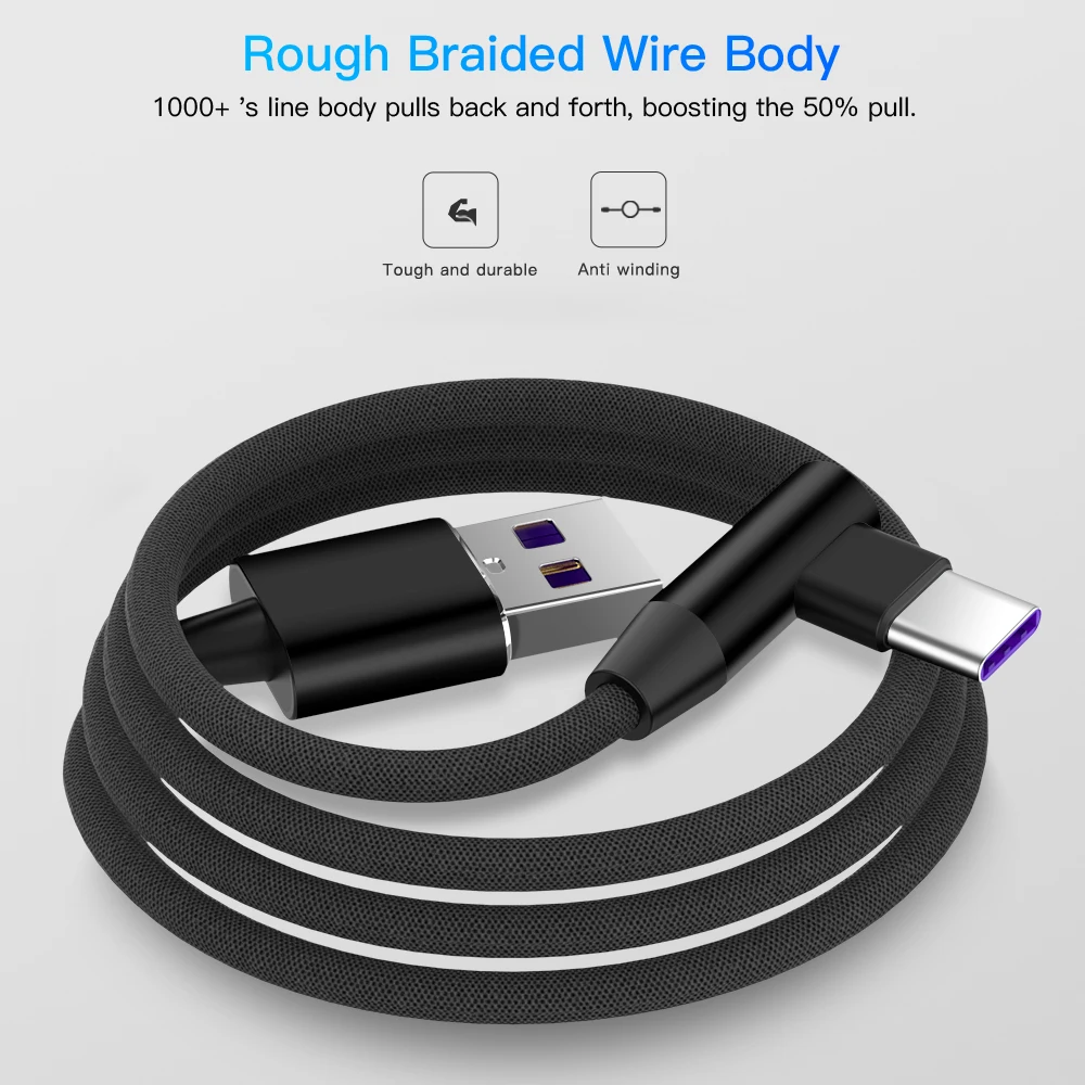5A type C USB кабель 90 градусов type-C шнур для быстрой зарядки данных USB C супер зарядный провод для huawei Mate20 P20 кабель для быстрой зарядки