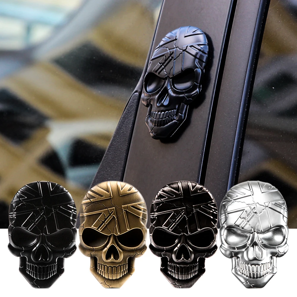 3D (1pcs) (Argent) Metal Skull Autocollant de Voiture