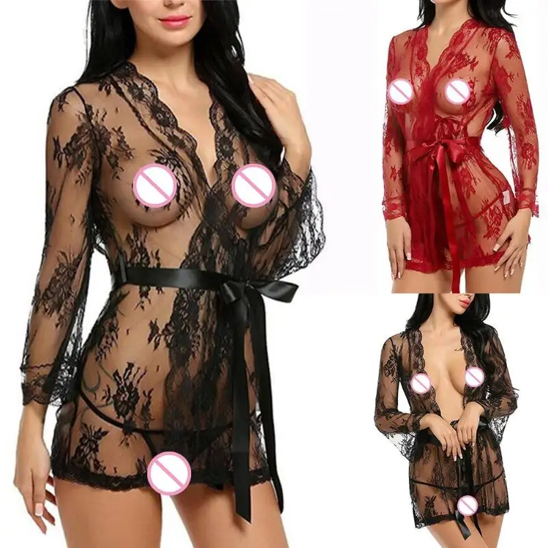 Sexy Erotic Lace Sleepwear Women Lingerie Perspective Babydoll Nightwear