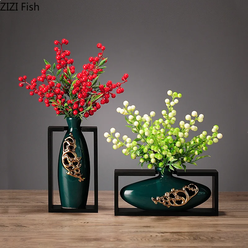 

Керамическая ваза, китайская Цветочная композиция, рамка, полая, Золотая ваза, украшения ручной работы, современные аксессуары для украшения дома