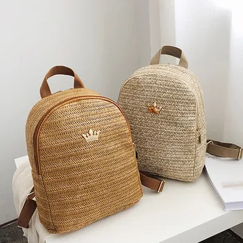 

Backpack Women F Outdoor Woven Square Solid Color Shoulder Messenger woman bag lapt backpack,notebook backpack Grass weaving