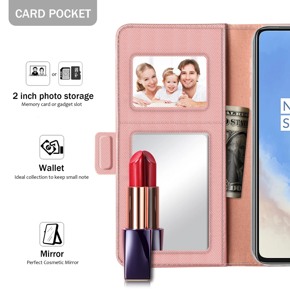 Чехол книжка с зеркальной подставкой и отделением для карт Oneplus 7T