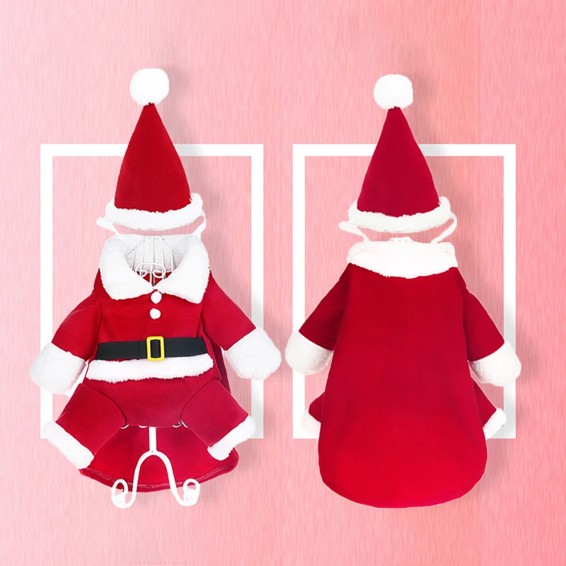 Christmas Pet Dogs Winter Jacket Dog Warm Jumpsuit Coat Fleece Jumper Pet Clothes For Small Dog XS-XL With Christmas Hat