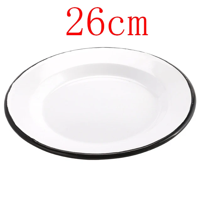 Эмалированная круглая тарелка круглый поднос для завтрака еда фрукты десерт тарелка для закуски хранение поддоны для кухни Органайзер декоративный поднос для посуды - Color: 26cm