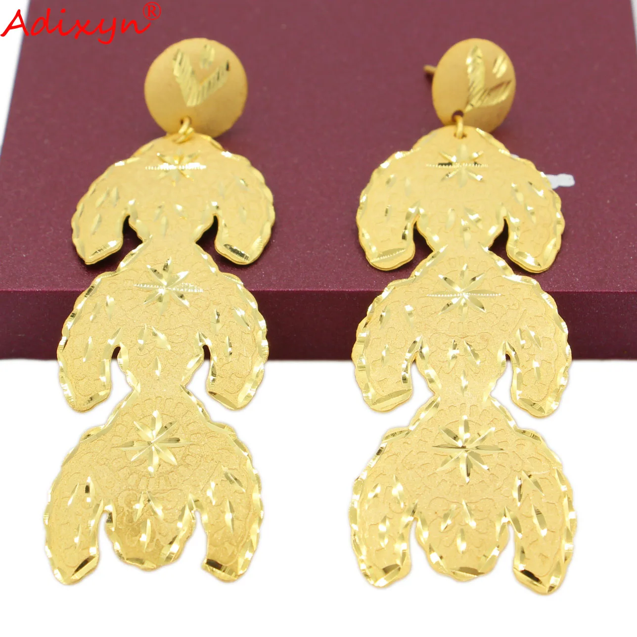Adixyn Dubai Cute Earrings for Women 24k Gold Color Copper Light Weight Jewelry African India Women Items N01316