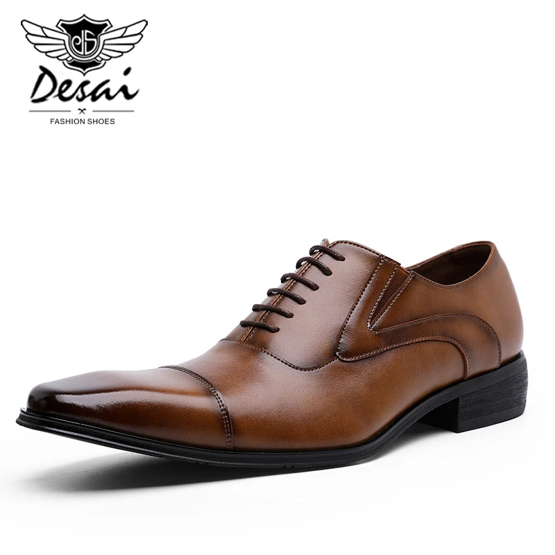 DESAI/ г. Новая мужская обувь высокого качества деловая модельная обувь из спилка, с эффектом памяти, на резиновой подошве европейские размеры 39-45 - Цвет: Brown