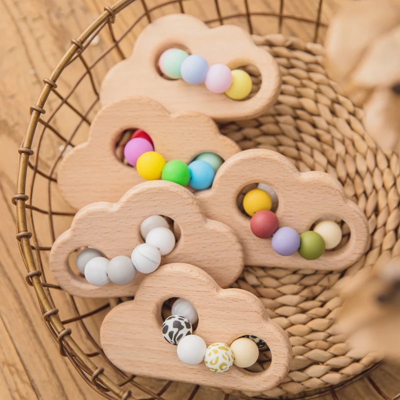 

1pc Baby Teether Bracelet Beech Wood Cloud Silicone Beads Teething DIY Nursing BPA Free Stroller Baby Accessories Molar Gift Toy