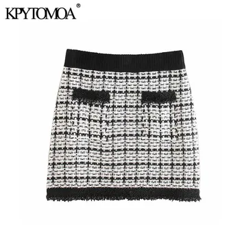 

Vintage Stylish Beading Appliques Tweed Mini Skirt Women 2020 Fashion A Line Elastic Waist Female Skirt Casual Faldas Mujer