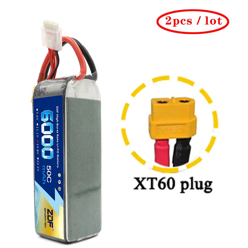 ZDF 2 шт./лот 4S LiPo 14,8 в 6000 мАч аккумулятор с ру 50C-100C XT60 Deans разъем для Traxxas X-maxx 1:10 1:8 автомобилей REDCAT LOSI грузовик - Цвет: XT60 plug