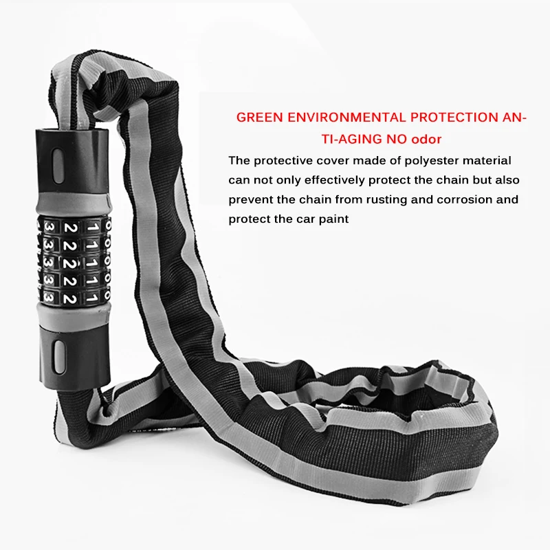 Cycle Locking Cable Bicycle Lock Combination 5 Digit Cycle Locking Chain Reflective Strips Security Bike Accessories Cycle Lock