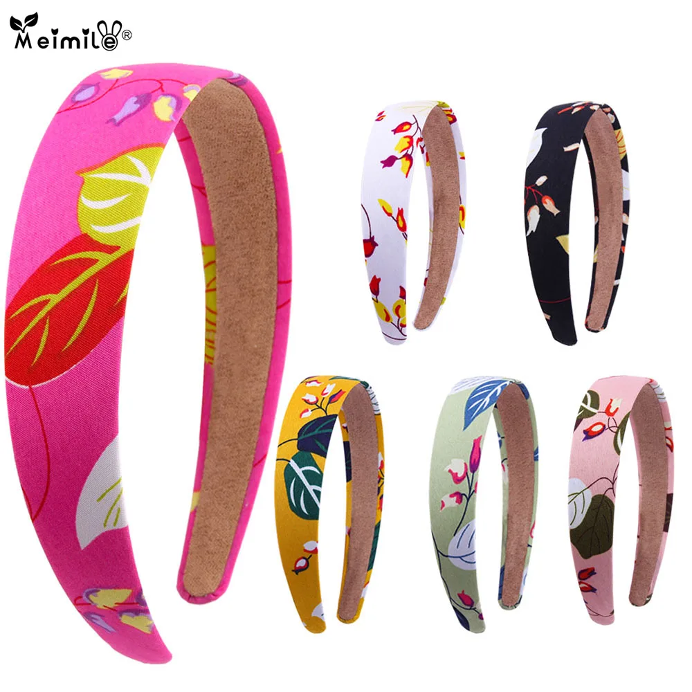 

New Elegant Leaves Printing Headband for Women DIY Hair Bands Girl Handmade Satin Hair Hoop Bezel Headwear