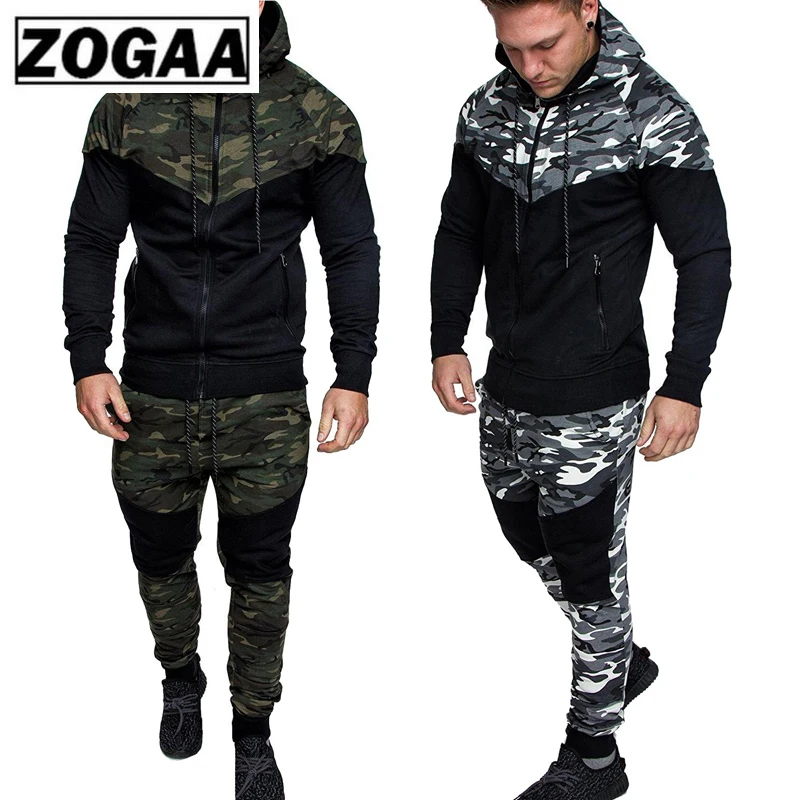 

ZOGAA Men Track Suit Spring Summer New Sweatsuit Hooded Camouflage Sweater And Pants 2 Piece Pant with Tops Sets Man Tracksuit