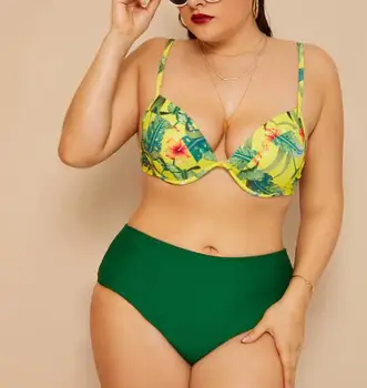 

Swimsuit women Solid bikini Plus Size Swimwear Padded Push-up Bra Bikini Set High Waist Bathing Suit Swimwear Beachwear