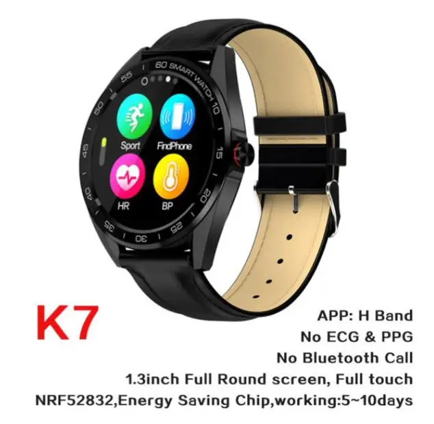 K7 Black Leather K7 Смарт-часы спортивные водонепроницаемые L7 BTcall SmartWatch HRV отчет сердечного ритма Монитор артериального давления часы фитнес-браслет - Цвет: K7 Black Leather
