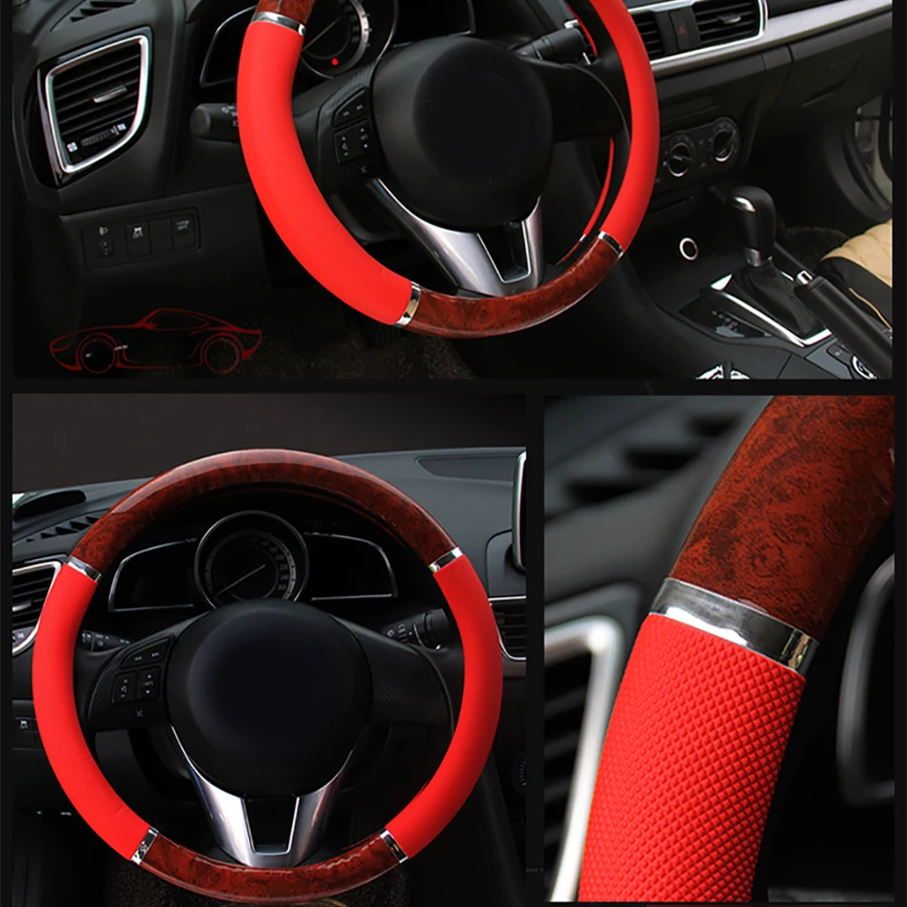 Wood Red Автомобильный защитный чехол из искусственной кожи без запаха, модные мягкие универсальные аксессуары, Нескользящие Декоративные Чехлы на руль - Название цвета: Wood Red