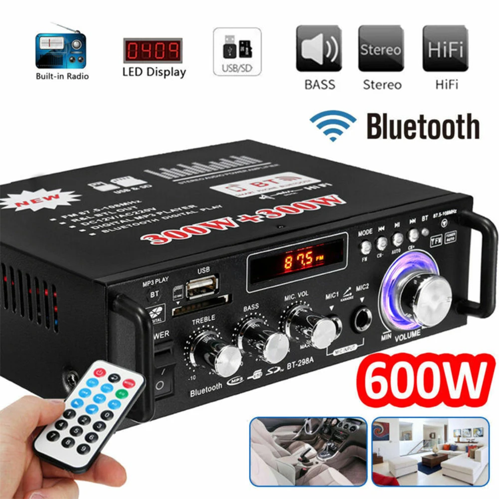 

Mini Amplificador Audio bluetooth Stereo Power Amplifier HiFi Music FM SD HIFI 2CH AMP Audio Music Player Speaker for Car Home
