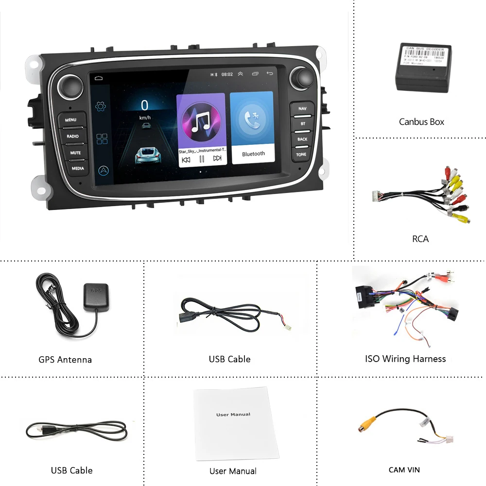 Podofo 4G HIFI Android 10 2 Din Car Radio Multimedia Video Player For Ford Focus S-Max Mondeo 9 Galaxy C-Max Navigation GPS 2din xtrons android car overhead player