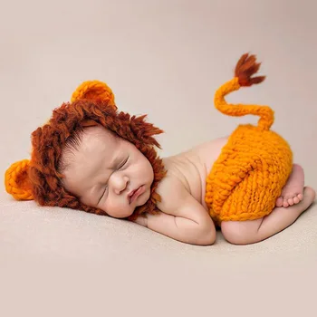 

Studio Accessories Baby Soft Combination Animal Shape Crochet Newborn Photography Hat Pants Knitwear Shoot Photo Prop Set Orange