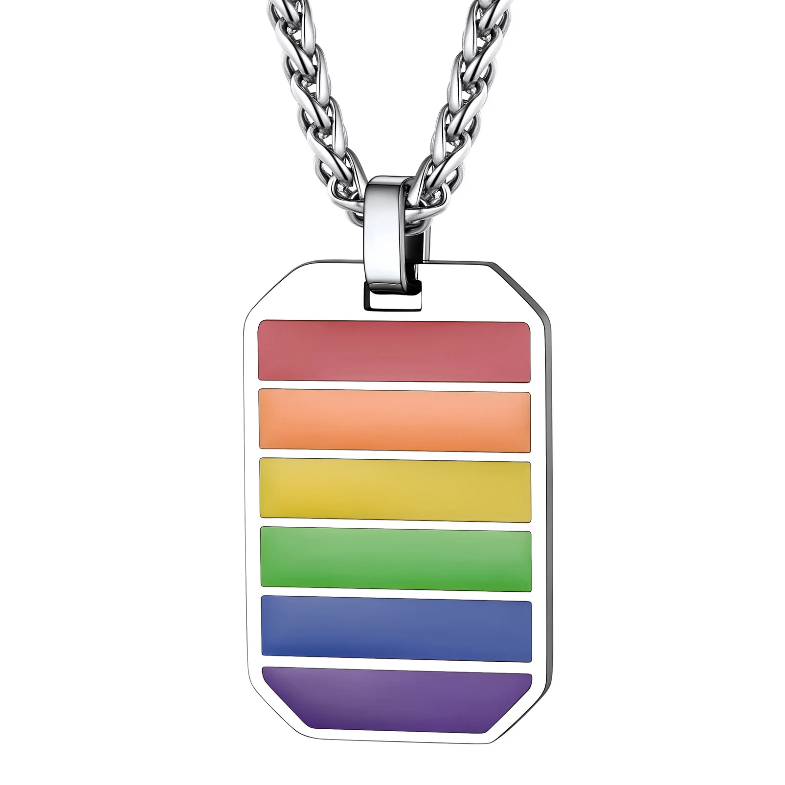 Rainbow Dog Tag Necklace and Bracelet Pride Lesbian Gay LGBT Stainless Steel UK 