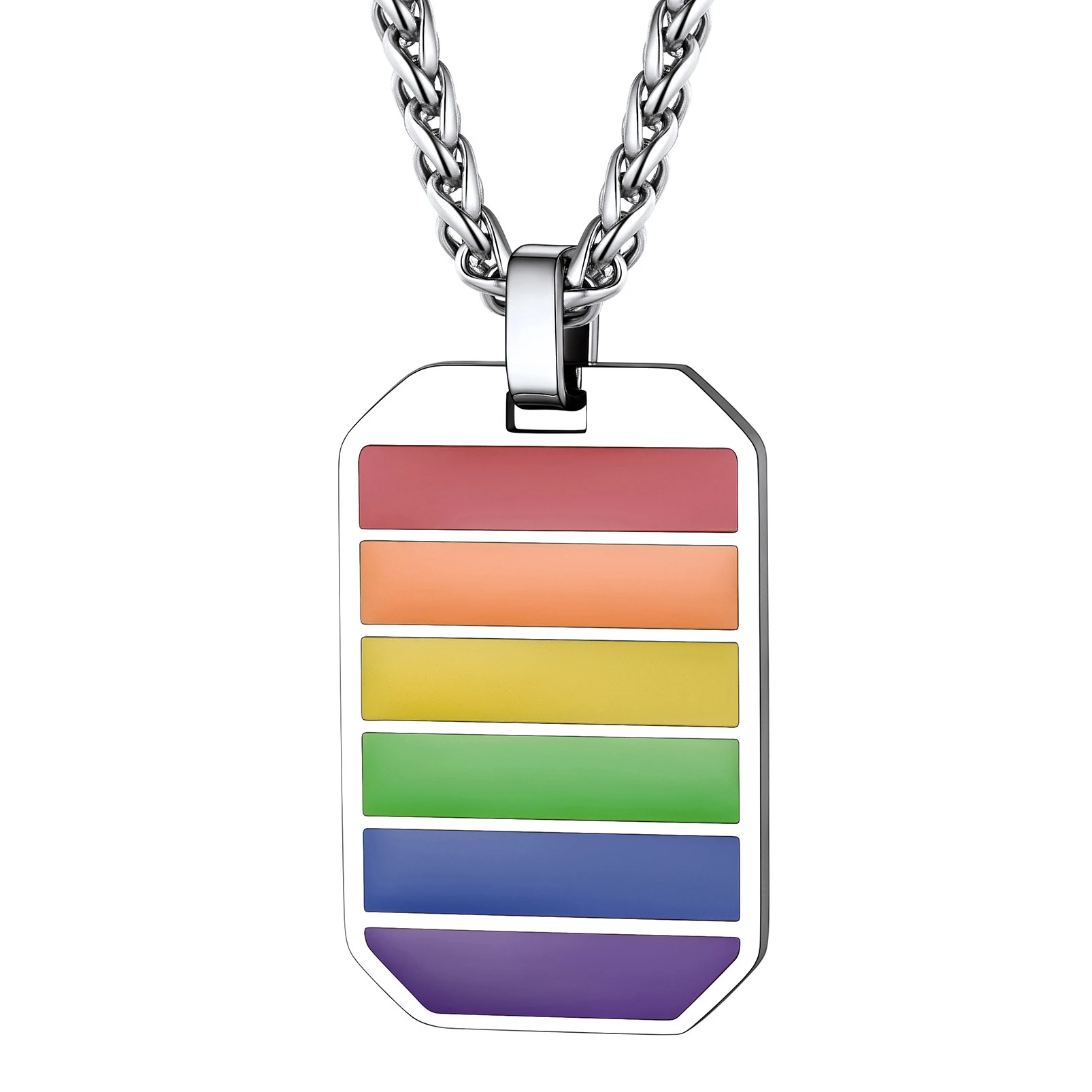 Stainless Steel Rainbow Gay Lesbian Pride Dog Tag Pendant Lgbt Necklace Gift 