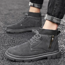 

2021 New High-top Soft and Comfortable Men's Boots Non-slip Wear-resistant Male Tooling Shoes Fashion Black Casual Walking Shoes
