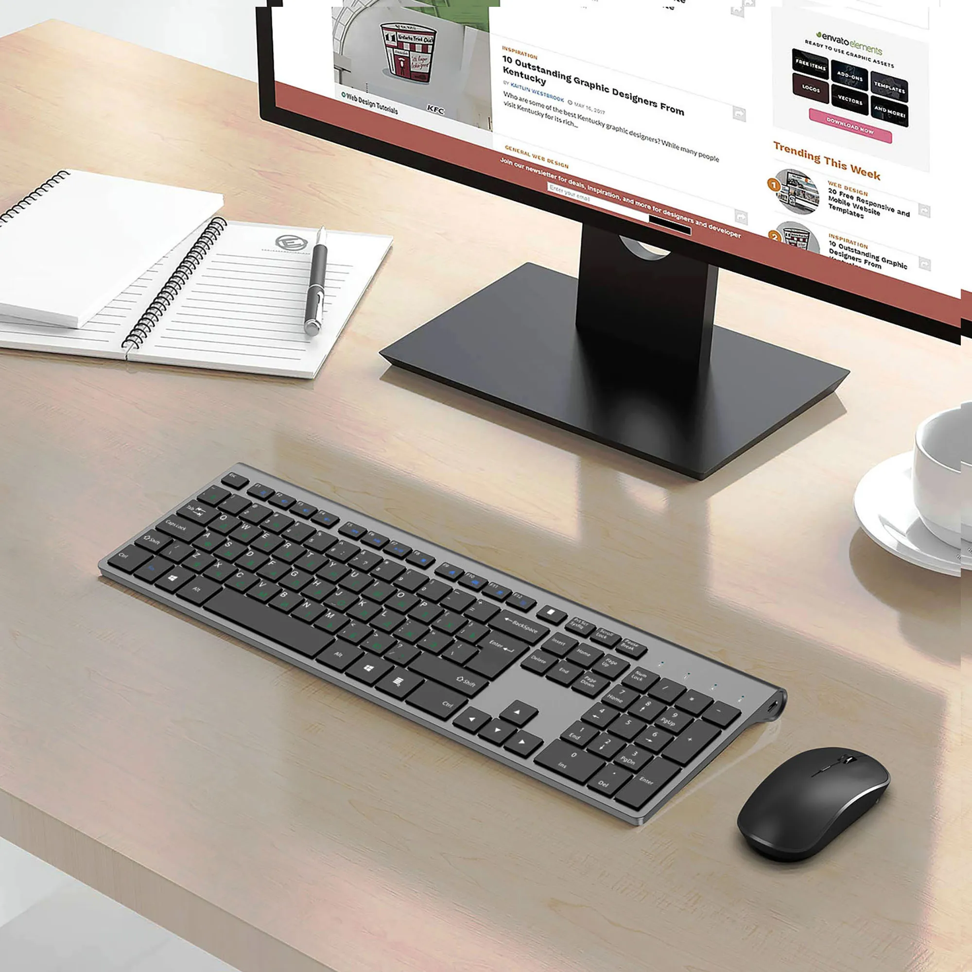 Mouse e Teclado sem Fio Bateria Recarregável Conexão Estável 2.4 Gigahz Tamanho Integral Layout Russo Preto Cinza Prata Branco - Imagem 6