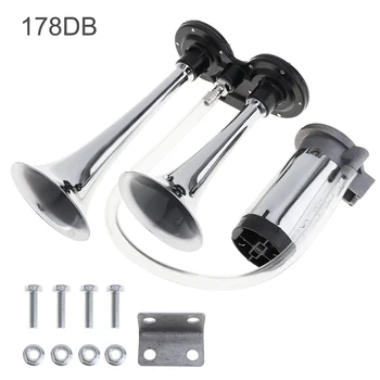 

12V 178dB Durable Super Loud Siren Dual Tone Air Horn Set Trumpet Compressor Fit for Motorcycle / Cars / Boat / Truck