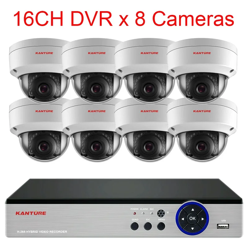 16CH DVR x 8 Camera KANTURE h.265+ 16CH 4K Ultra HD cctv dvr комплект 8MP камера безопасности Система IP66 Антивандальная купольная камера система ночного видения - Цвет: 16CH DVR x 8 Camera