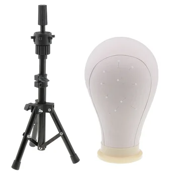 

23'' Canvas Mannequin Head For Wigs Hat Making Display Holder Tripod Stand Home Salon Barbershop Use