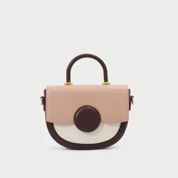 

Women 2019 New Color Matching Saddle Bag Shoulder Portable Messenger Bag Fashion Small Round Bag