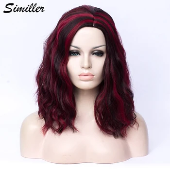 

Similler Average Size High Temperature Fiber Curly Hair Short Wigs for Women Red Black Omber Color Cosplay Wig