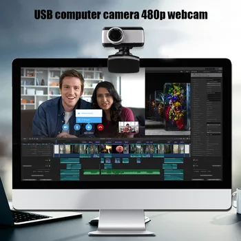 

Mini HD Webcams with Built-in Microphone 0.3MP 480P USB Driver Free Web Cameras for Household Computers Accessory
