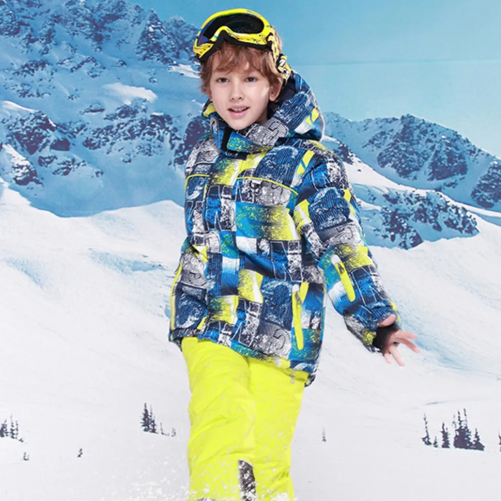 Детский лыжный костюм Детская ветронепроницаемая Водонепроницаемая теплая зимняя одежда для девочек и мальчиков, комбинезон зимняя Лыжная куртка для сноуборда