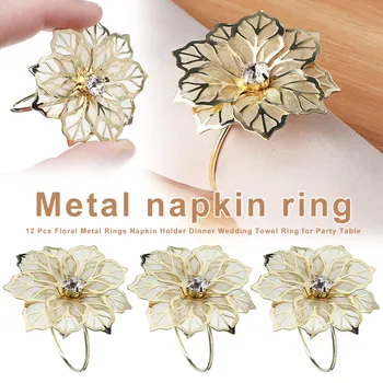 

Newly 12 Pcs Floral Metal Rings Napkin Holder Dinner Wedding Towel Ring for Party Table XSD88